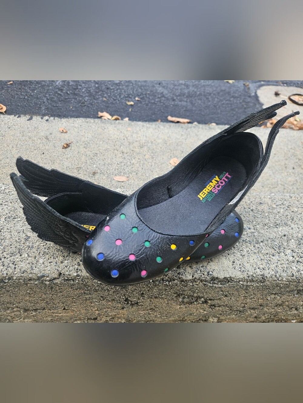 Vintage Jeremy Scott Kids Black Ballet Flats with Multicolor Polka Dots